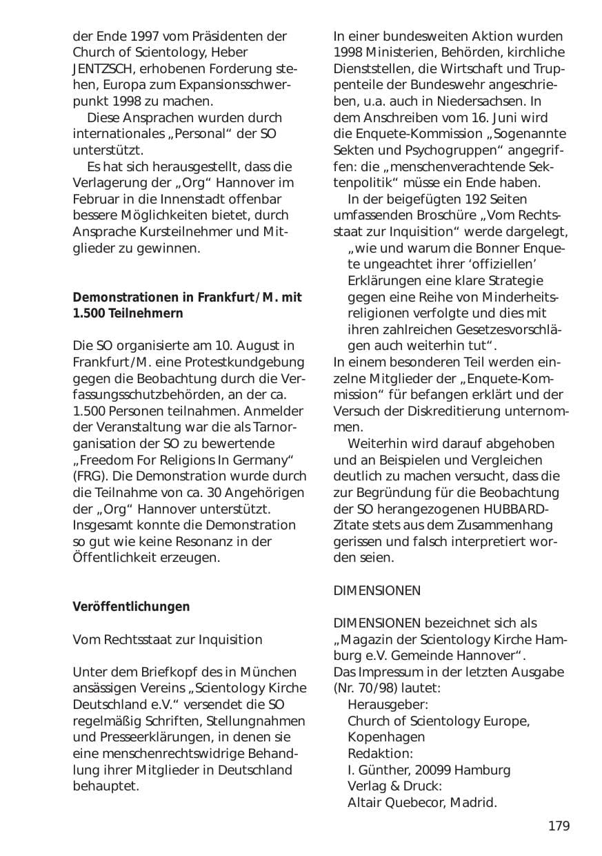 Seite 179 des Verfassungsschutzbericht 1998 Niedersachsen