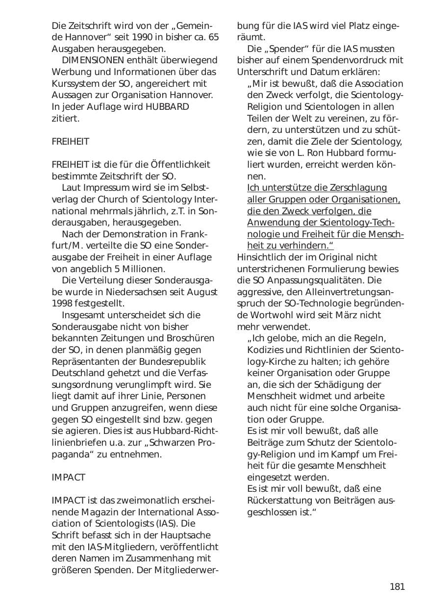 Seite 181 des Verfassungsschutzbericht 1998 Niedersachsen