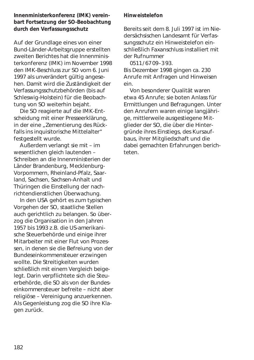 Seite 182 des Verfassungsschutzbericht 1998 Niedersachsen