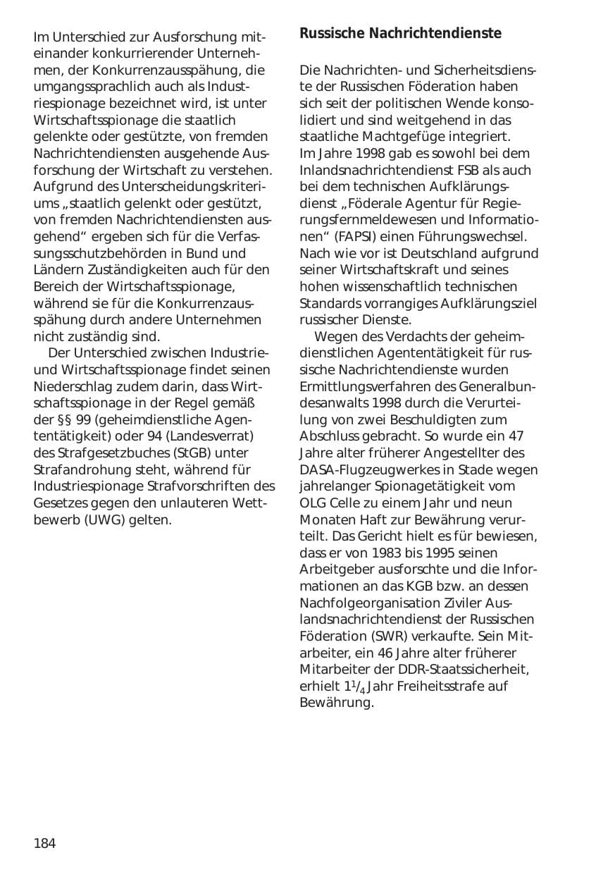 Seite 184 des Verfassungsschutzbericht 1998 Niedersachsen