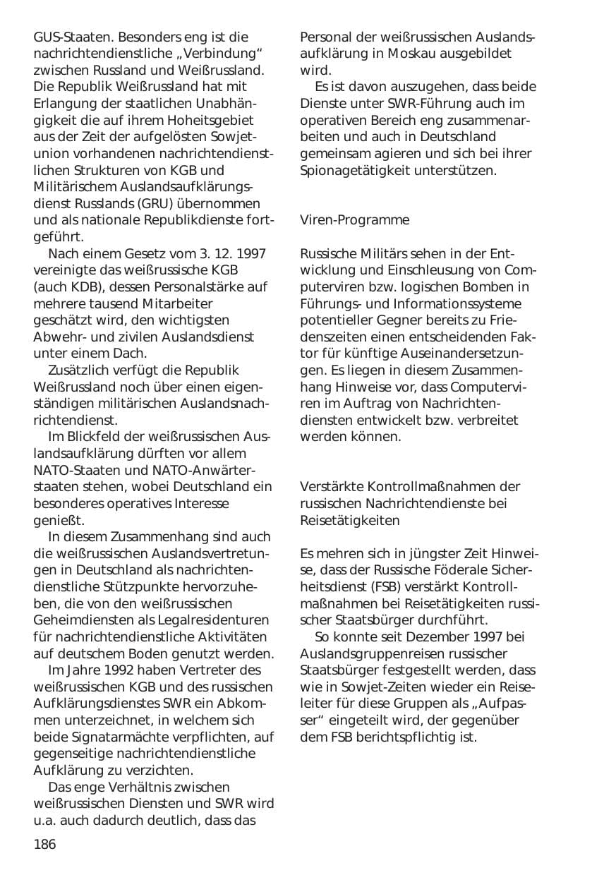 Seite 186 des Verfassungsschutzbericht 1998 Niedersachsen