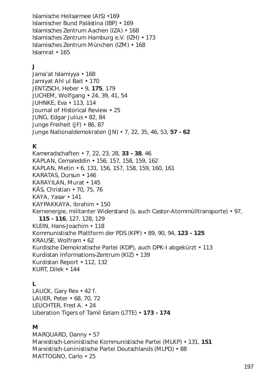 Seite 197 des Verfassungsschutzbericht 1998 Niedersachsen
