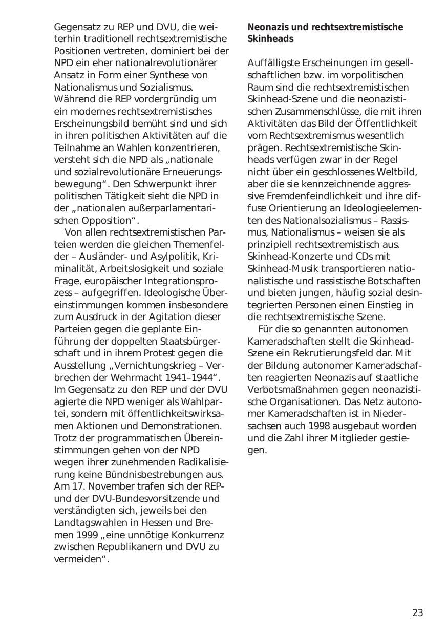Seite 23 des Verfassungsschutzbericht 1998 Niedersachsen