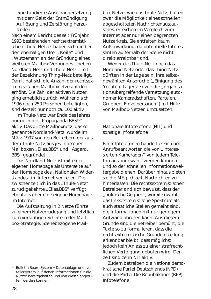 Seite 28 des Verfassungsschutzbericht 1998 Niedersachsen