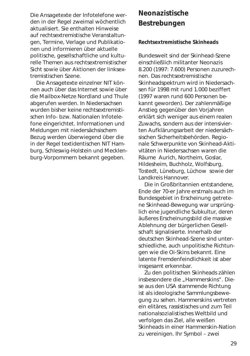 Seite 29 des Verfassungsschutzbericht 1998 Niedersachsen