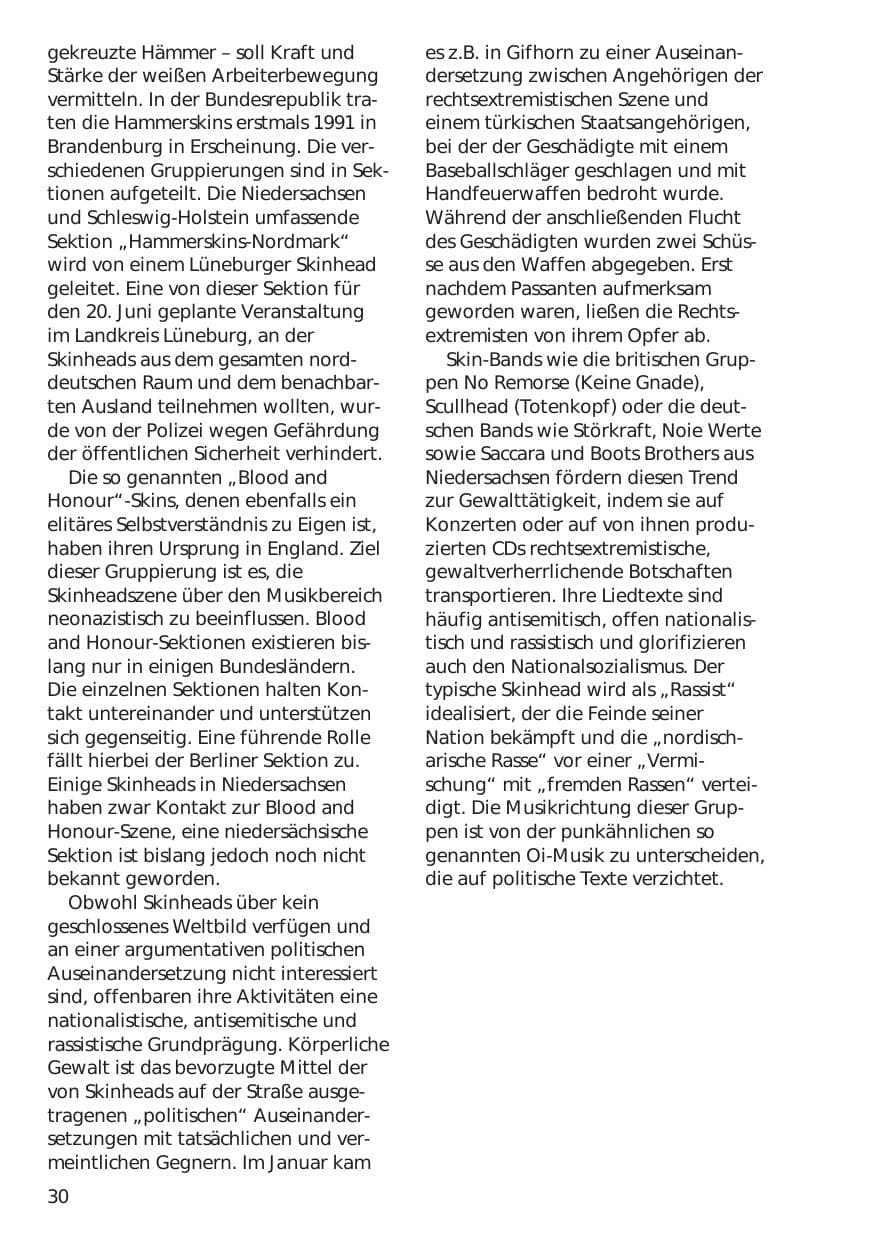 Seite 30 des Verfassungsschutzbericht 1998 Niedersachsen