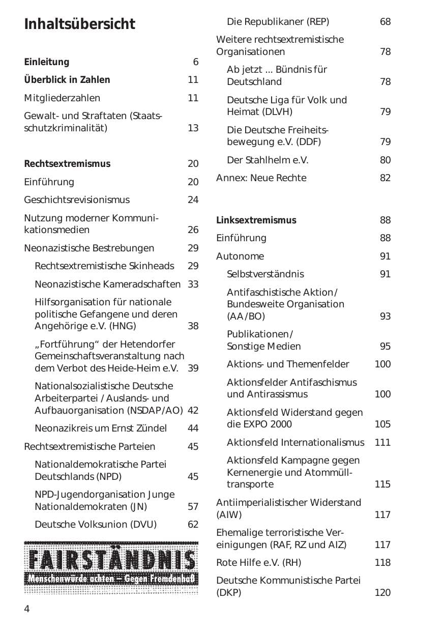 Seite 4 des Verfassungsschutzbericht 1998 Niedersachsen