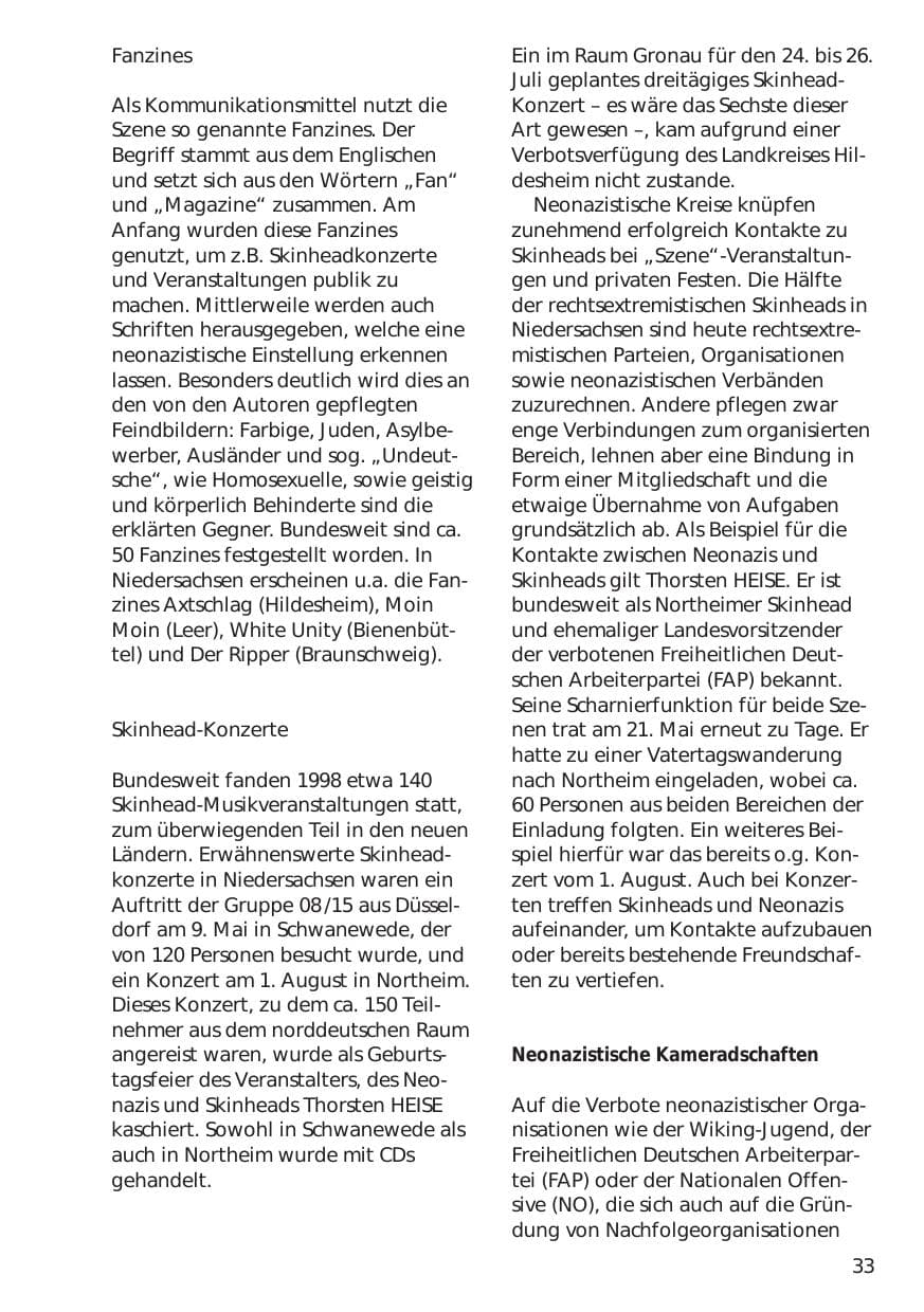 Seite 33 des Verfassungsschutzbericht 1998 Niedersachsen