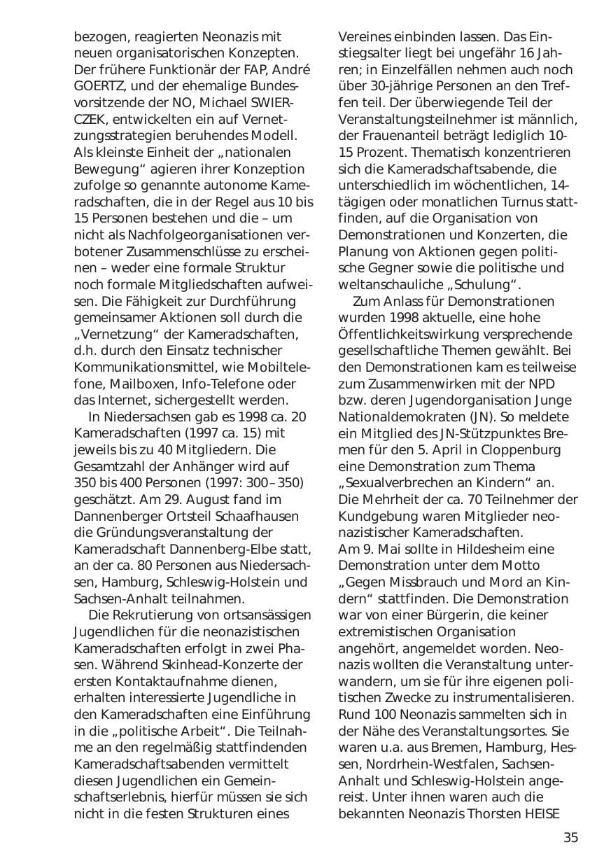 Seite 35 des Verfassungsschutzbericht 1998 Niedersachsen