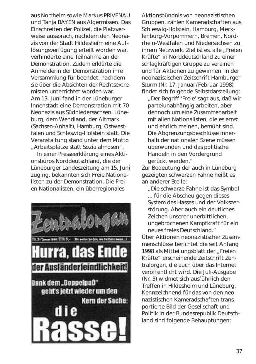 Seite 37 des Verfassungsschutzbericht 1998 Niedersachsen
