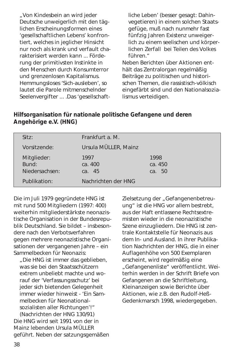 Seite 38 des Verfassungsschutzbericht 1998 Niedersachsen