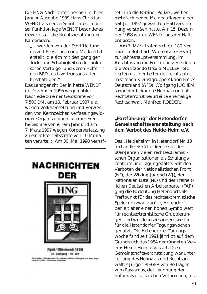 Seite 39 des Verfassungsschutzbericht 1998 Niedersachsen