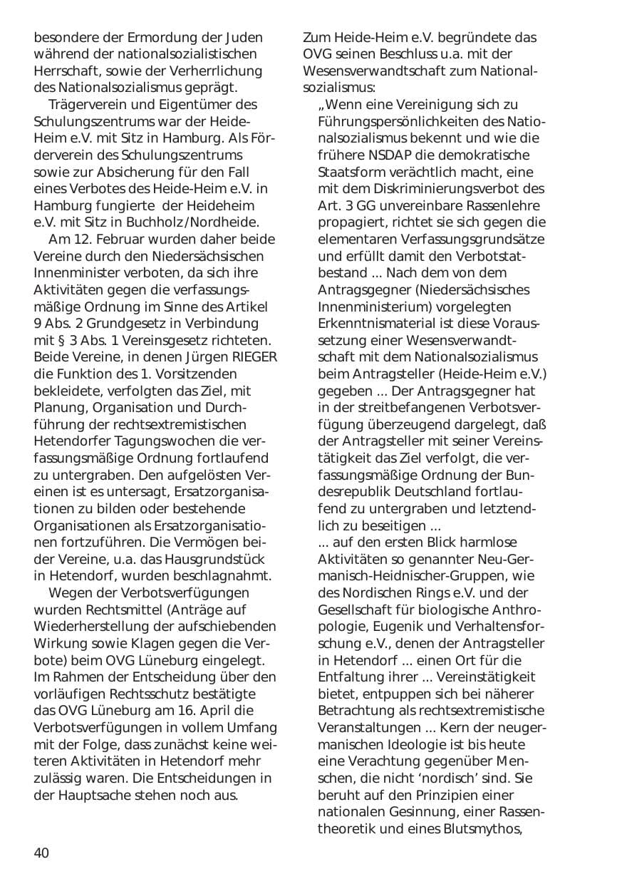 Seite 40 des Verfassungsschutzbericht 1998 Niedersachsen