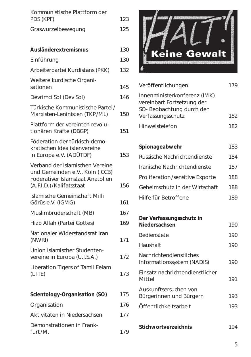 Seite 5 des Verfassungsschutzbericht 1998 Niedersachsen