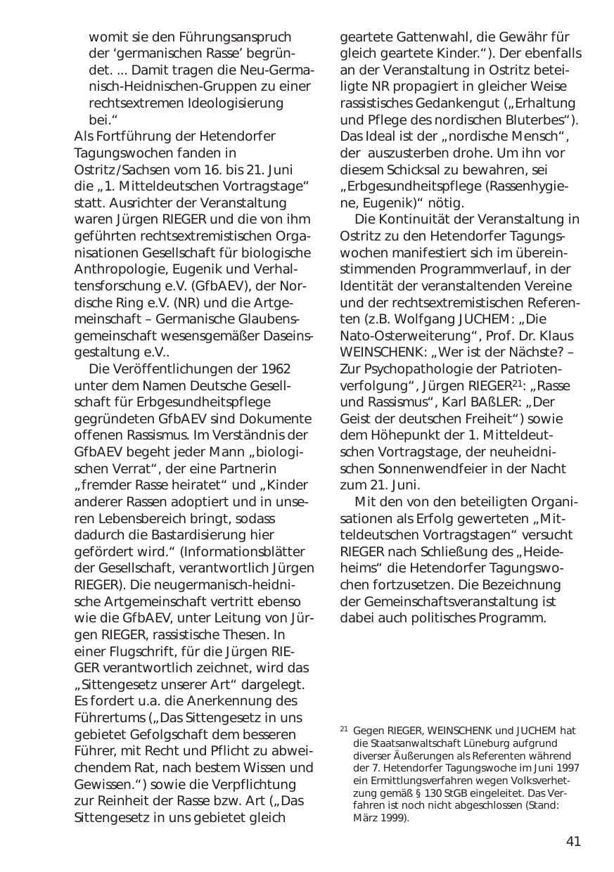 Seite 41 des Verfassungsschutzbericht 1998 Niedersachsen