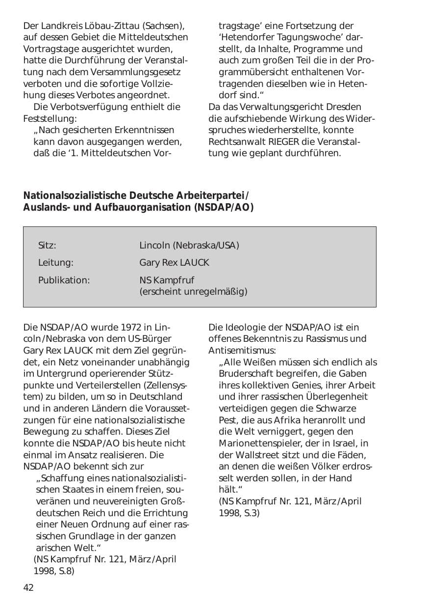 Seite 42 des Verfassungsschutzbericht 1998 Niedersachsen