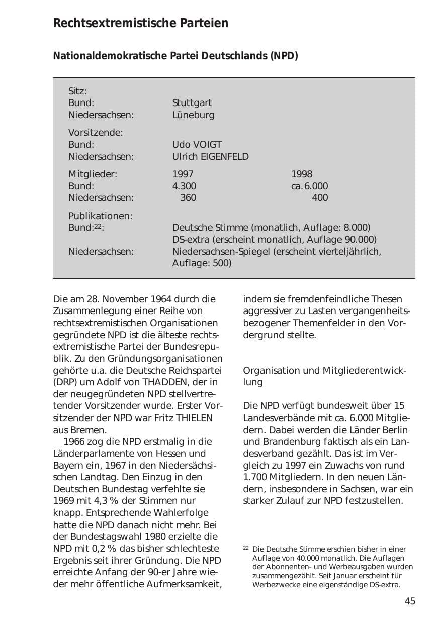 Seite 45 des Verfassungsschutzbericht 1998 Niedersachsen