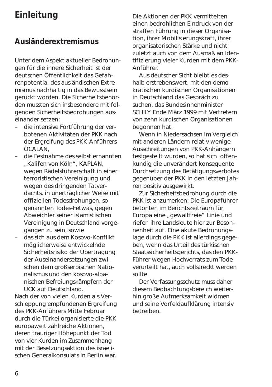 Seite 6 des Verfassungsschutzbericht 1998 Niedersachsen