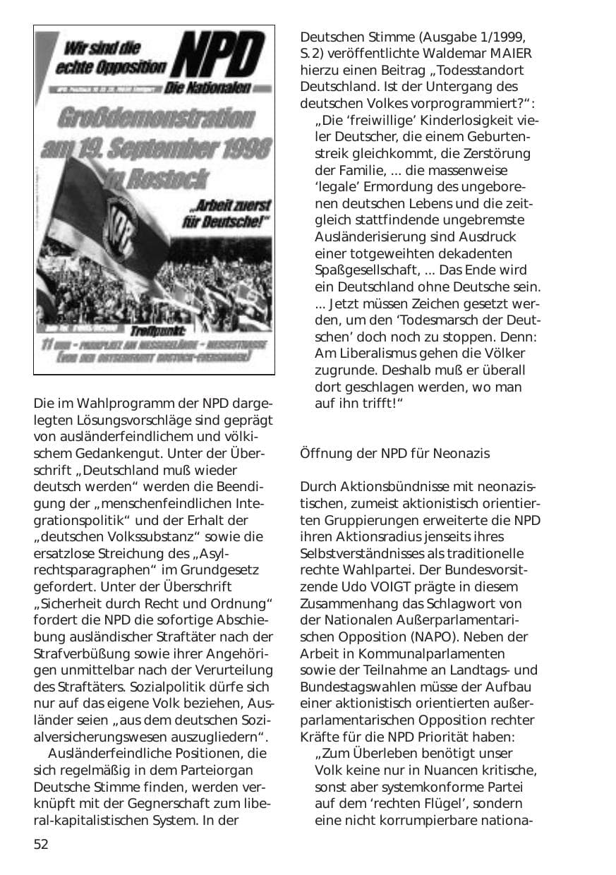 Seite 52 des Verfassungsschutzbericht 1998 Niedersachsen