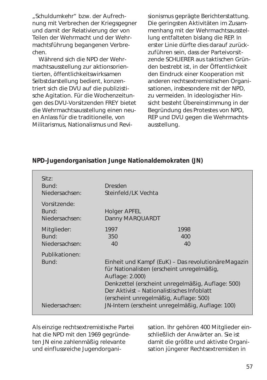 Seite 57 des Verfassungsschutzbericht 1998 Niedersachsen