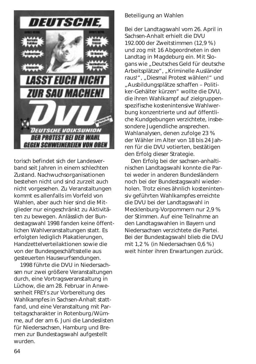Seite 64 des Verfassungsschutzbericht 1998 Niedersachsen