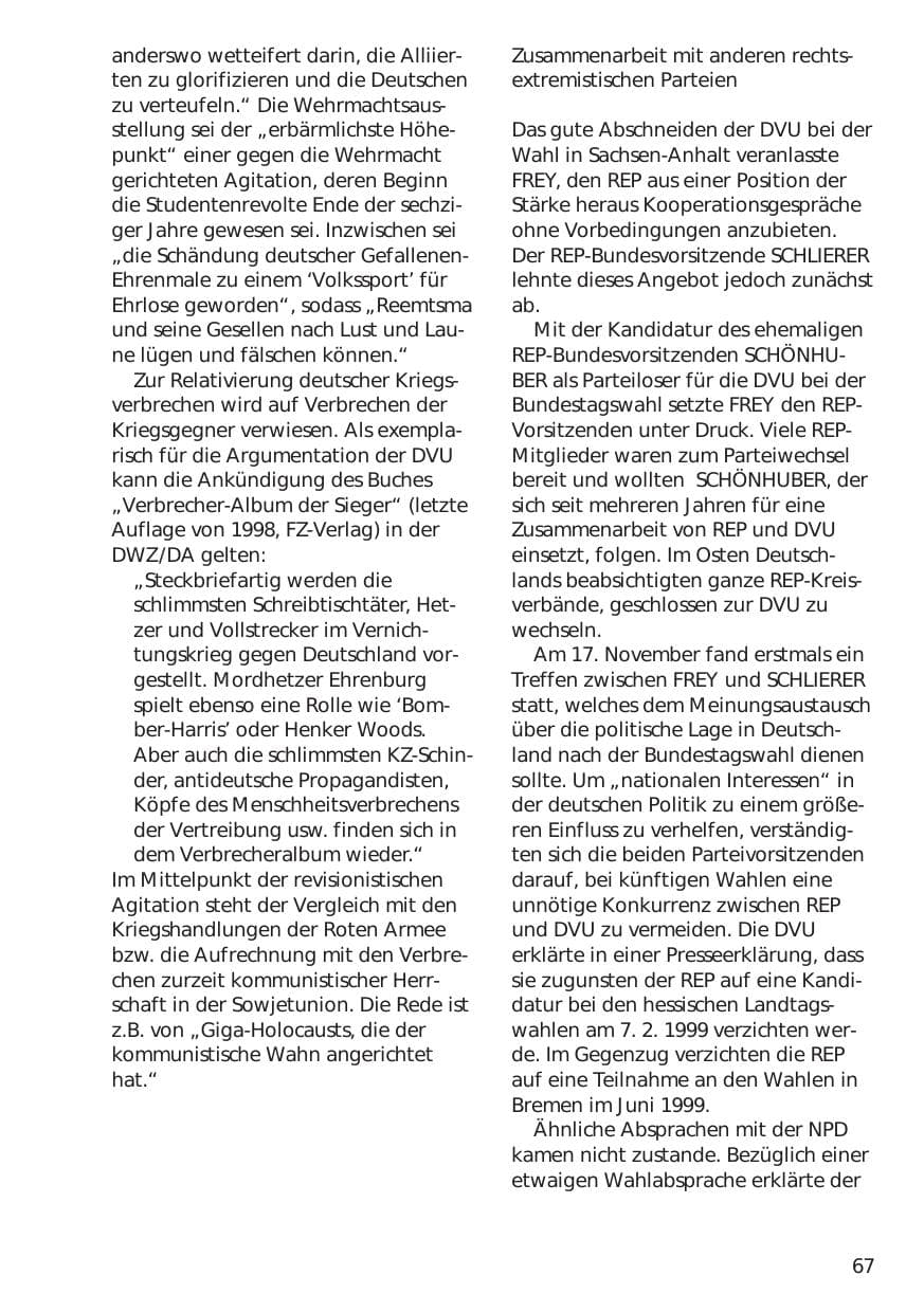 Seite 67 des Verfassungsschutzbericht 1998 Niedersachsen