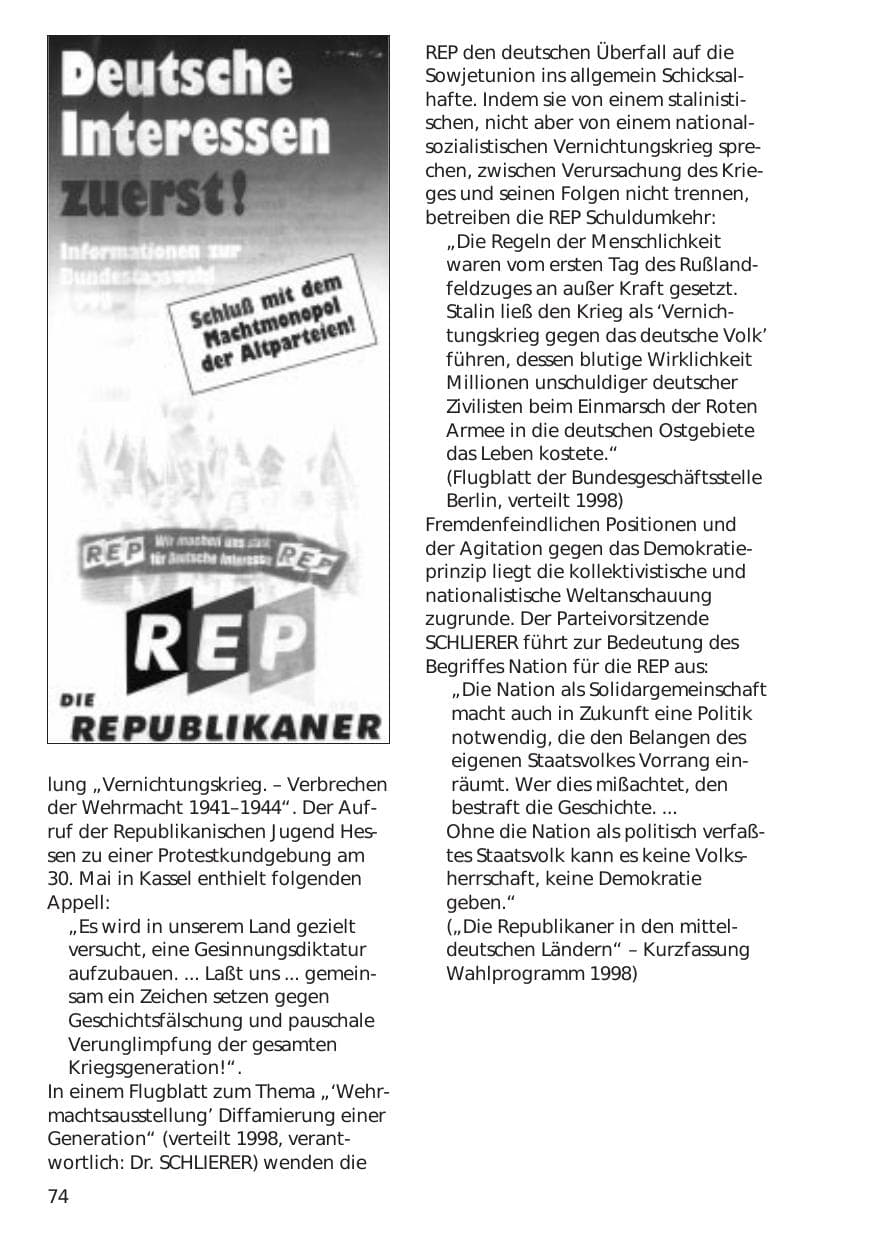 Seite 74 des Verfassungsschutzbericht 1998 Niedersachsen