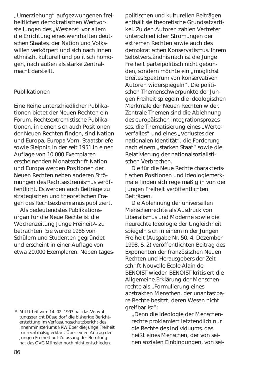 Seite 86 des Verfassungsschutzbericht 1998 Niedersachsen