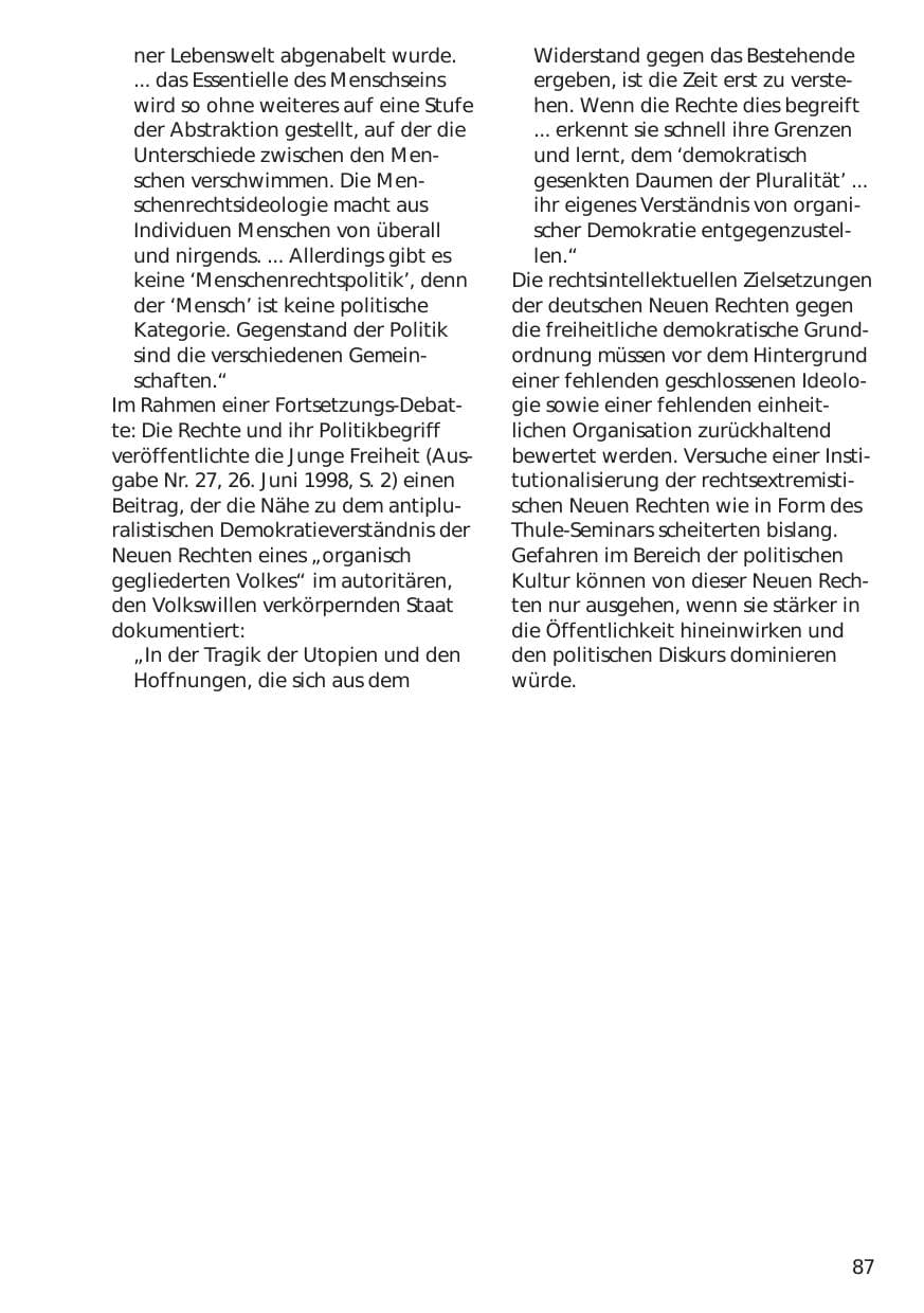Seite 87 des Verfassungsschutzbericht 1998 Niedersachsen