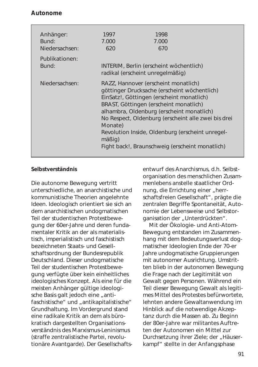 Seite 91 des Verfassungsschutzbericht 1998 Niedersachsen