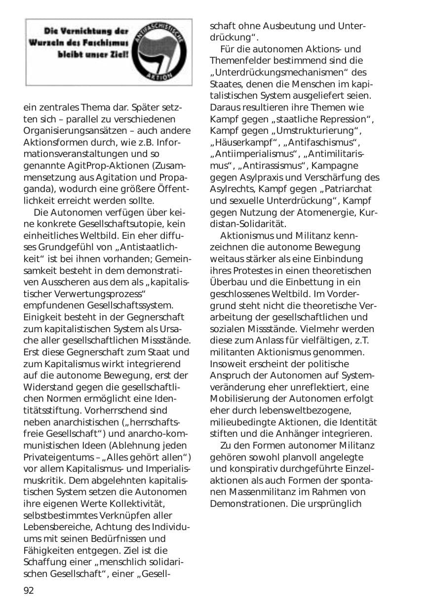 Seite 92 des Verfassungsschutzbericht 1998 Niedersachsen