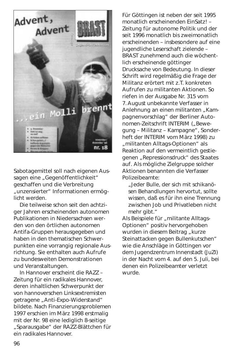 Seite 96 des Verfassungsschutzbericht 1998 Niedersachsen