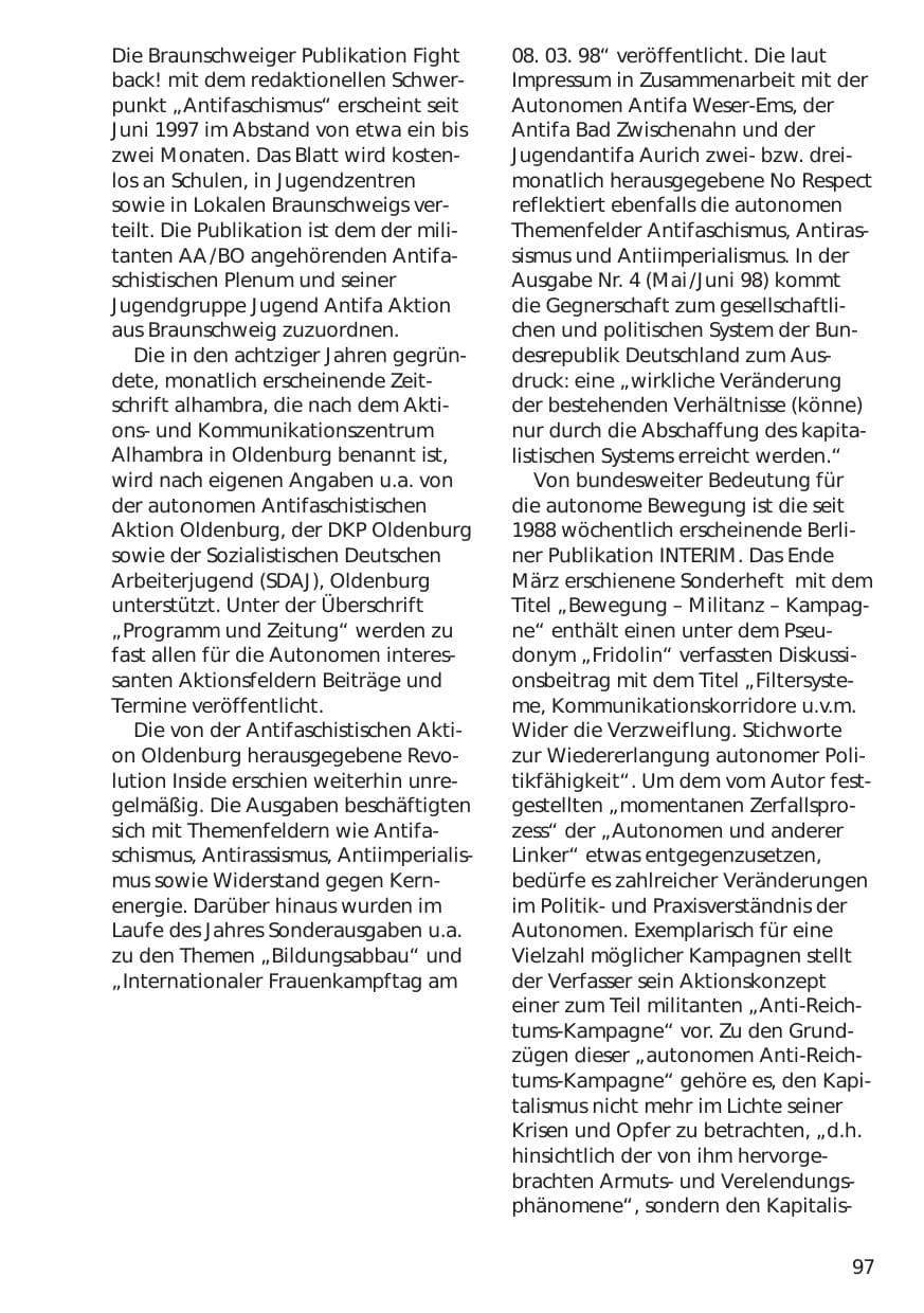 Seite 97 des Verfassungsschutzbericht 1998 Niedersachsen