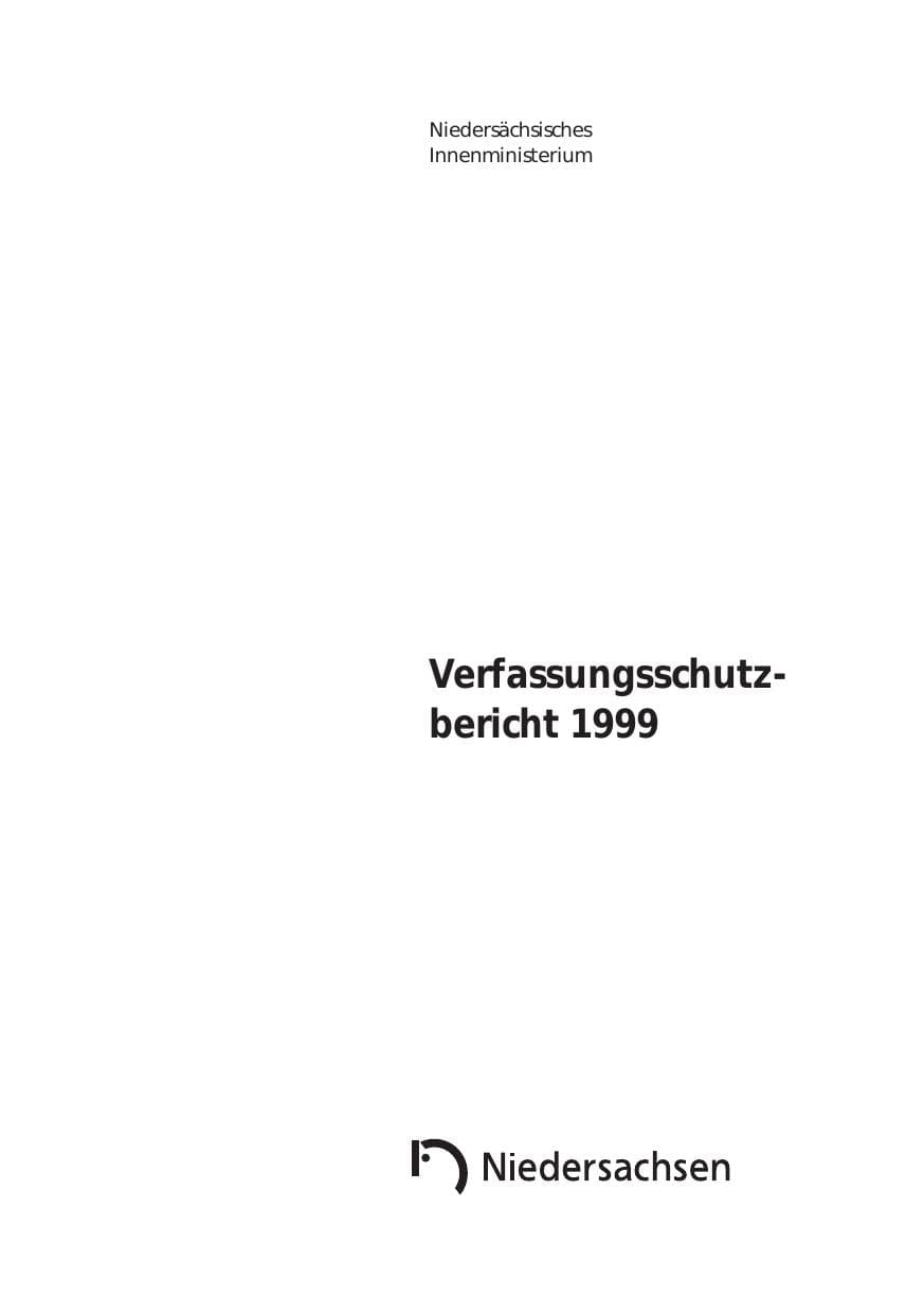 Seite 1 des Verfassungsschutzbericht 1999 Niedersachsen