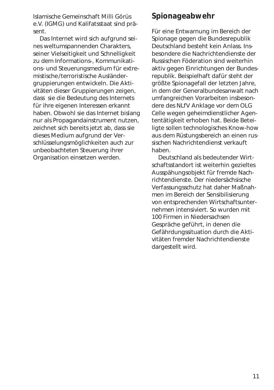 Seite 11 des Verfassungsschutzbericht 1999 Niedersachsen