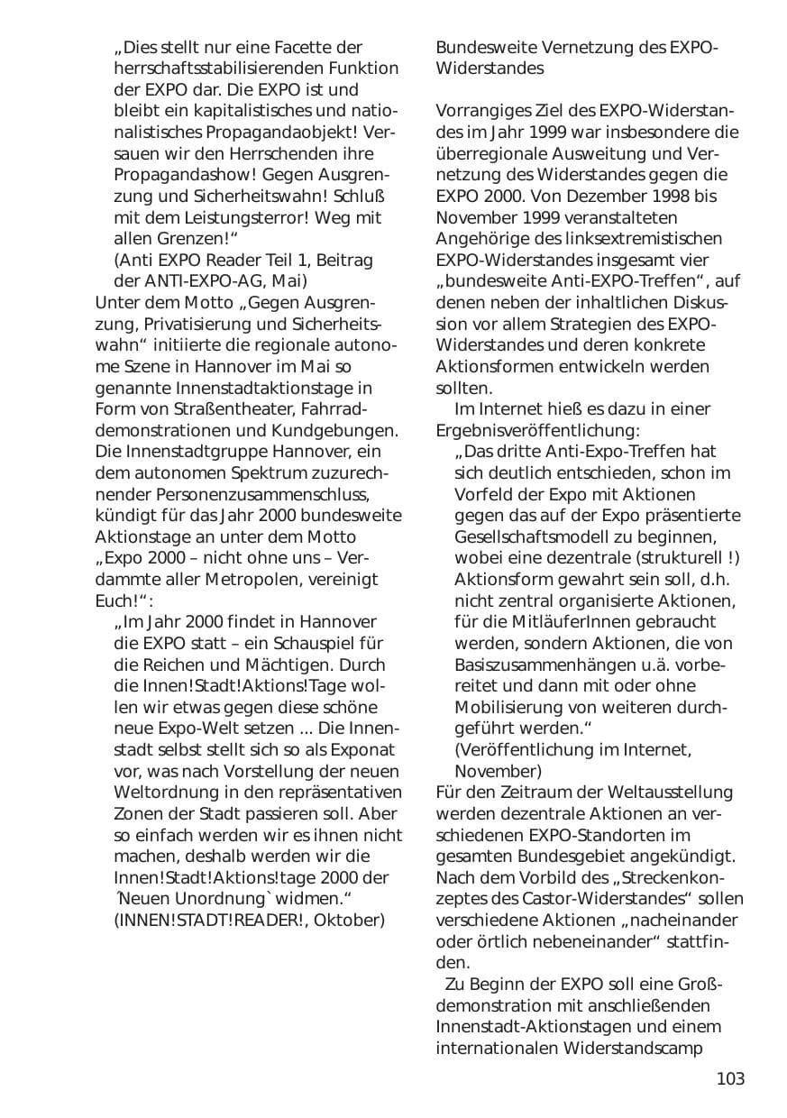 Seite 103 des Verfassungsschutzbericht 1999 Niedersachsen