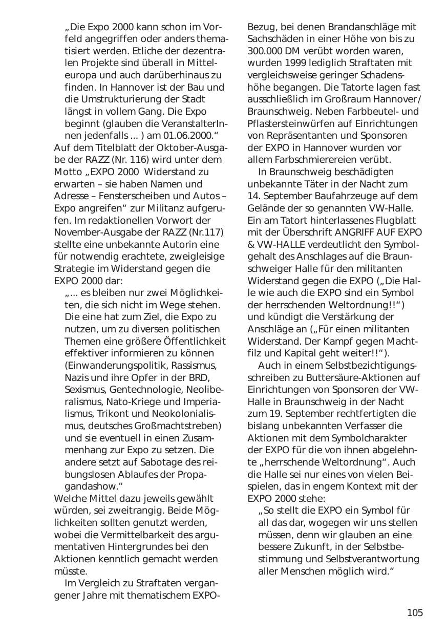 Seite 105 des Verfassungsschutzbericht 1999 Niedersachsen