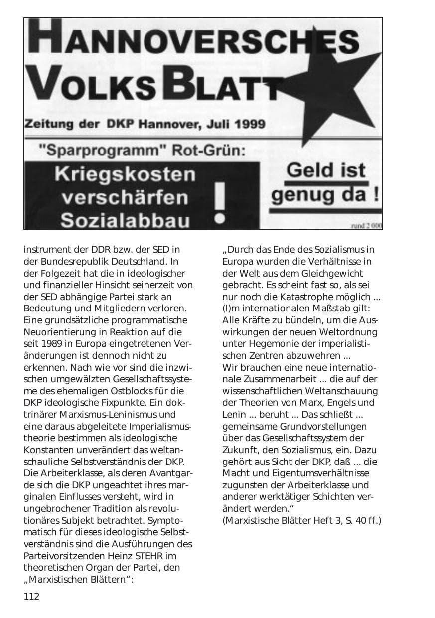 Seite 112 des Verfassungsschutzbericht 1999 Niedersachsen