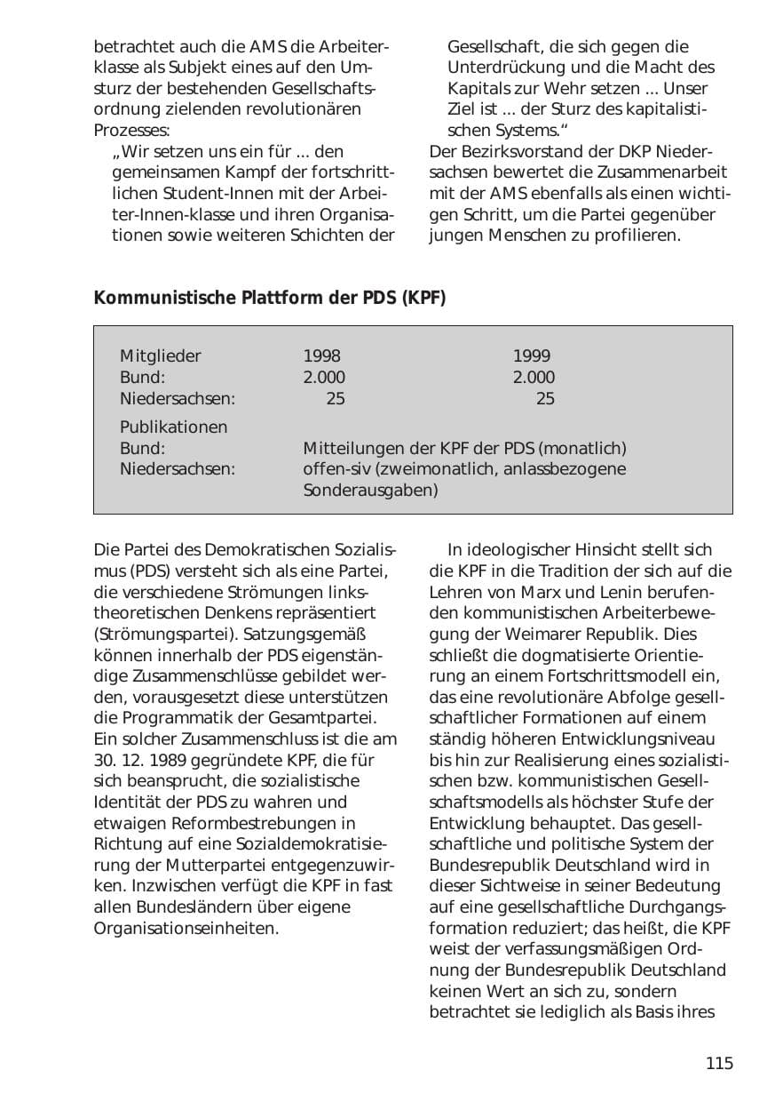 Seite 115 des Verfassungsschutzbericht 1999 Niedersachsen