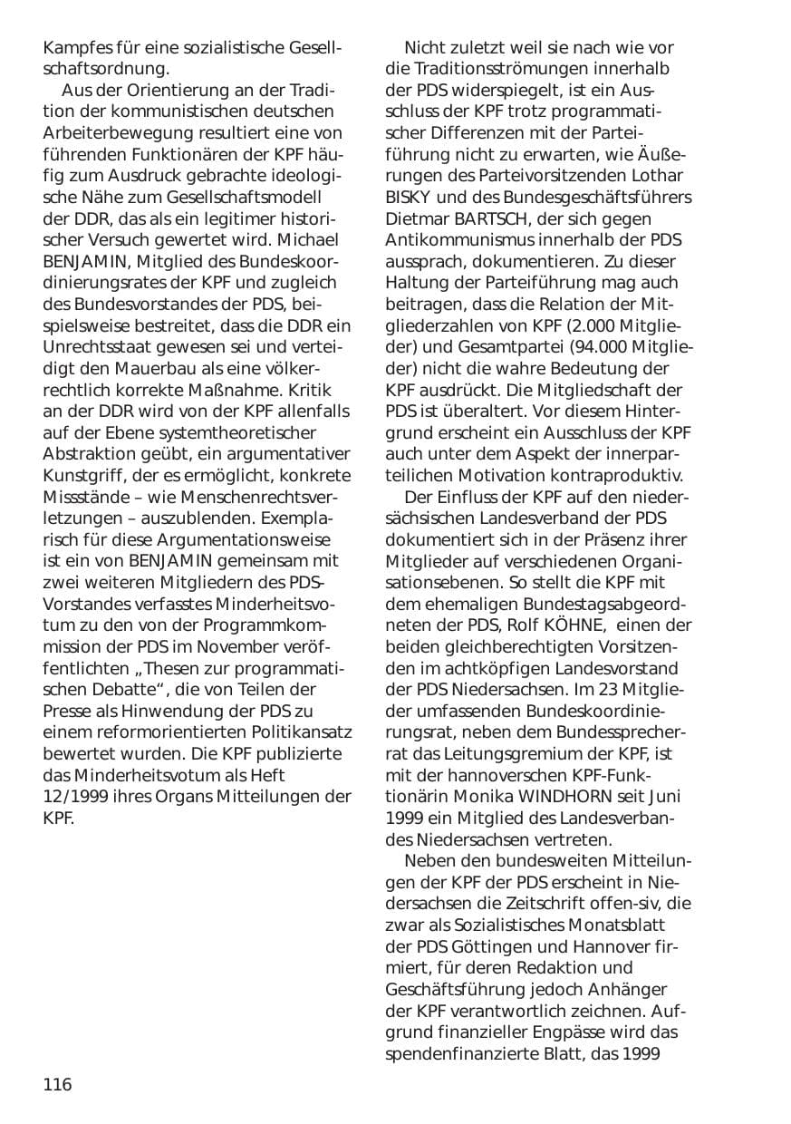 Seite 116 des Verfassungsschutzbericht 1999 Niedersachsen