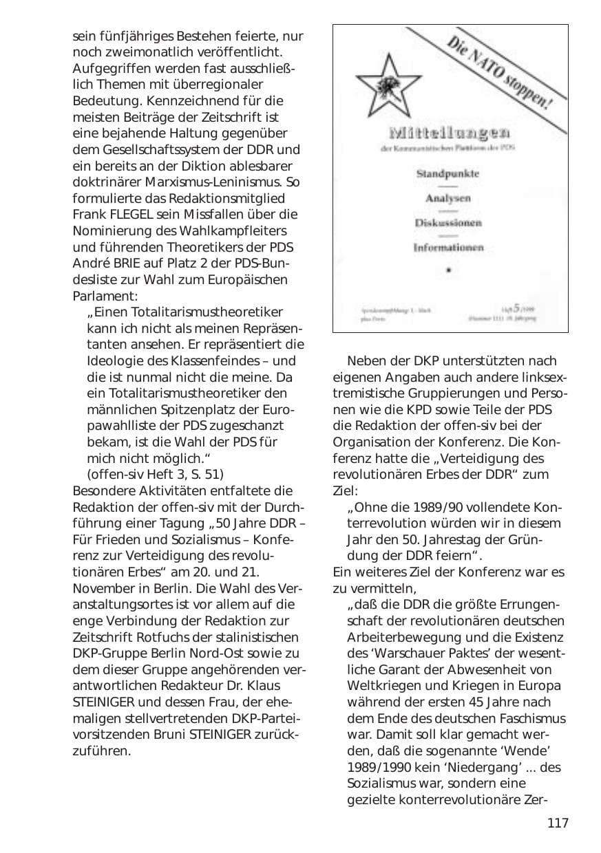 Seite 117 des Verfassungsschutzbericht 1999 Niedersachsen