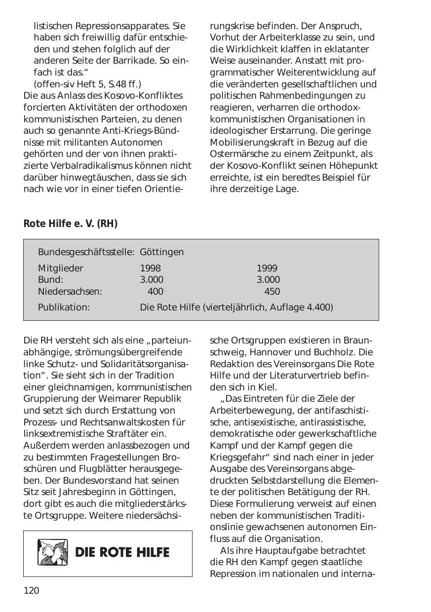 Seite 120 des Verfassungsschutzbericht 1999 Niedersachsen