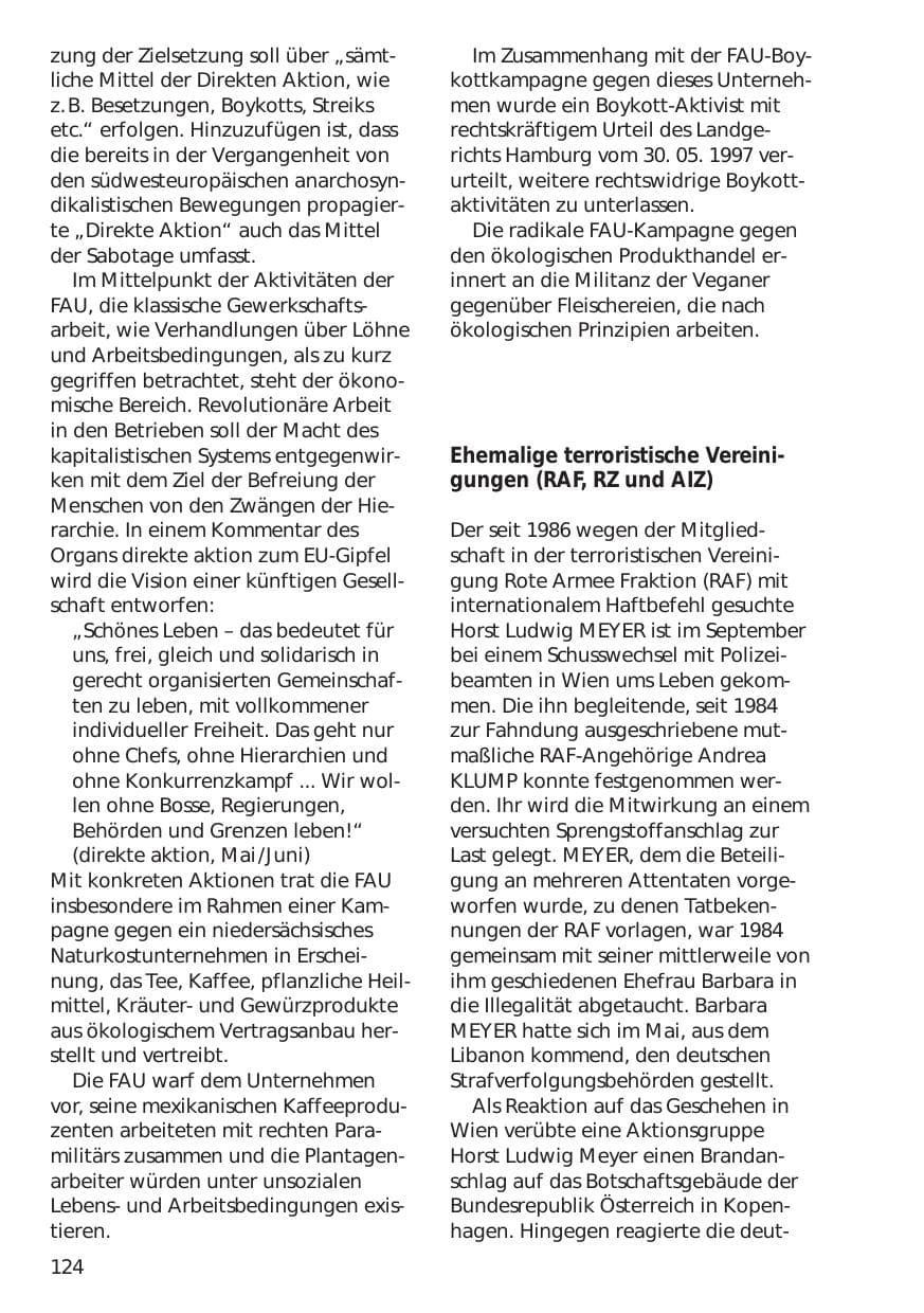 Seite 124 des Verfassungsschutzbericht 1999 Niedersachsen