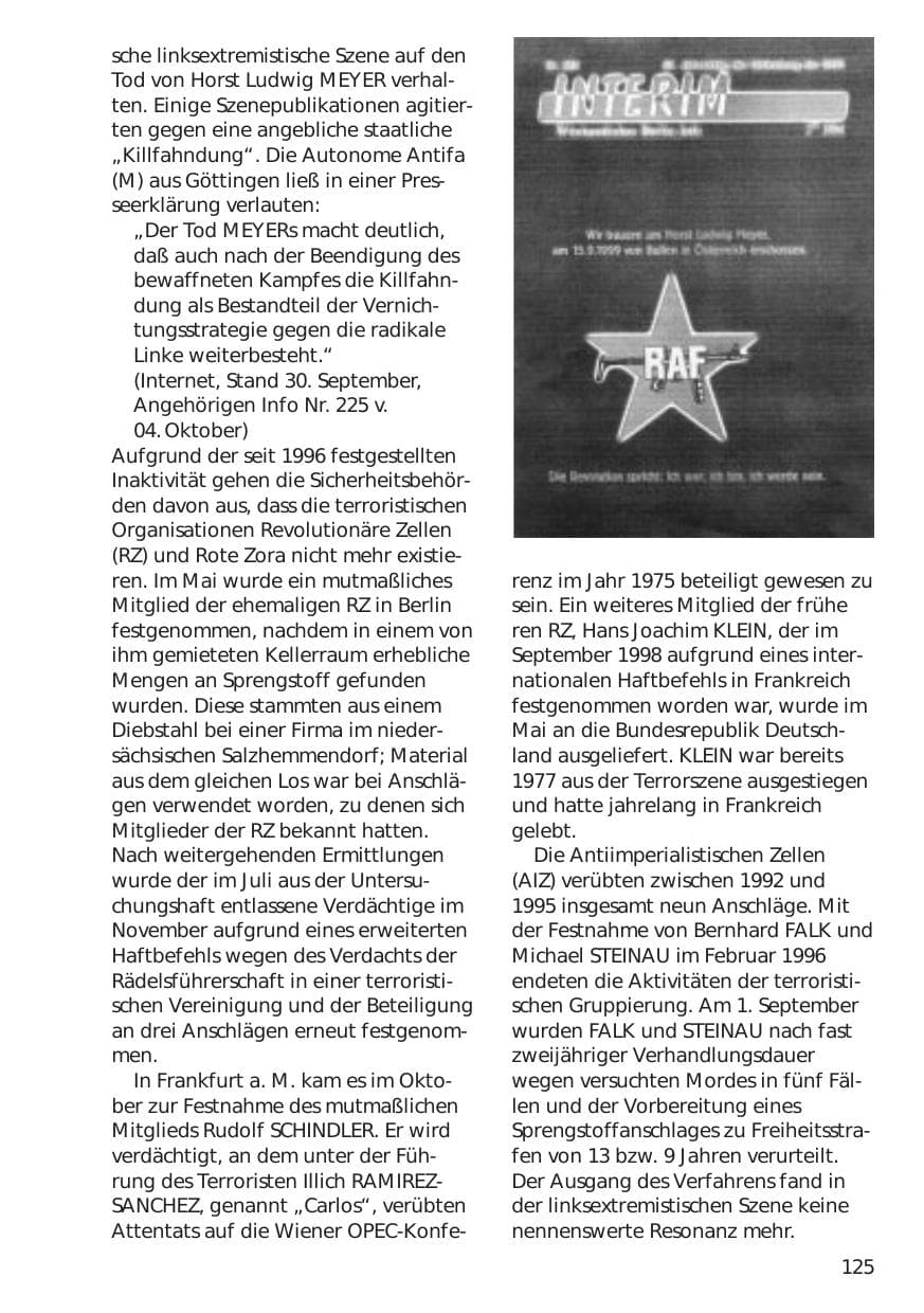 Seite 125 des Verfassungsschutzbericht 1999 Niedersachsen