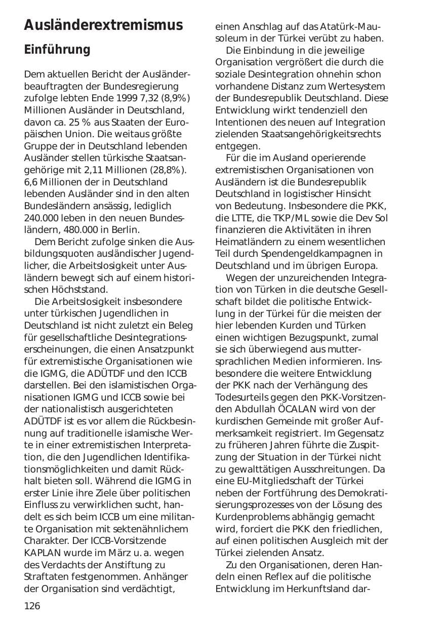 Seite 126 des Verfassungsschutzbericht 1999 Niedersachsen