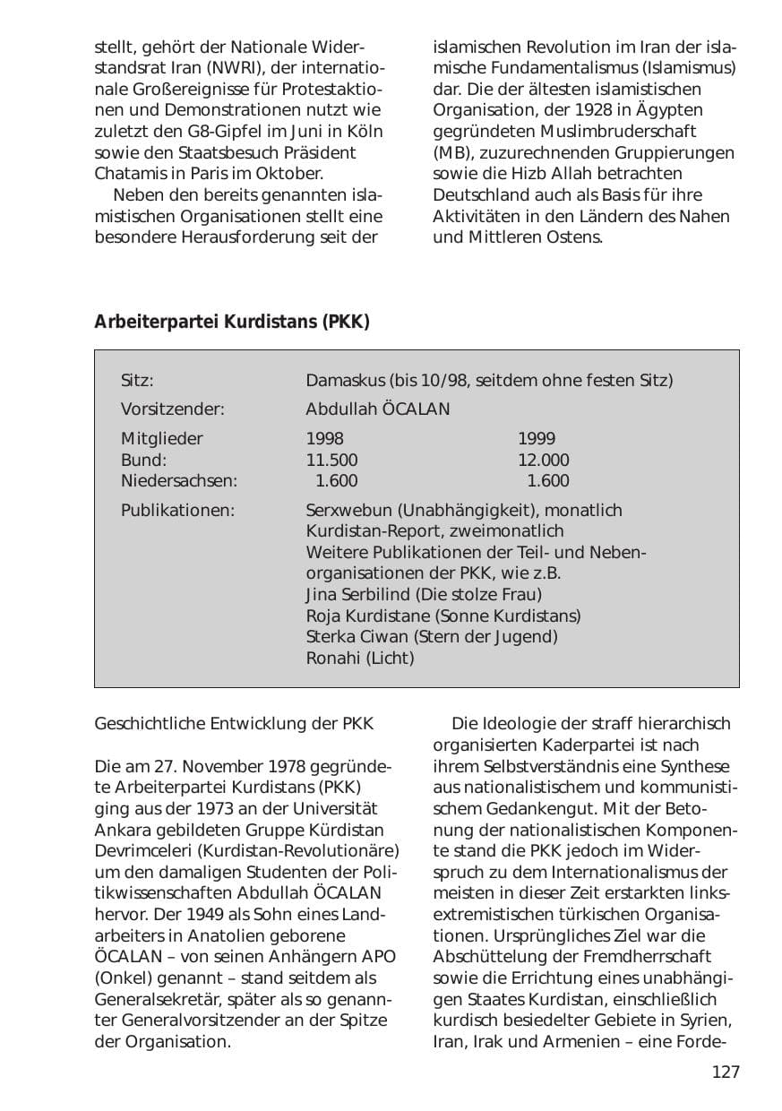 Seite 127 des Verfassungsschutzbericht 1999 Niedersachsen