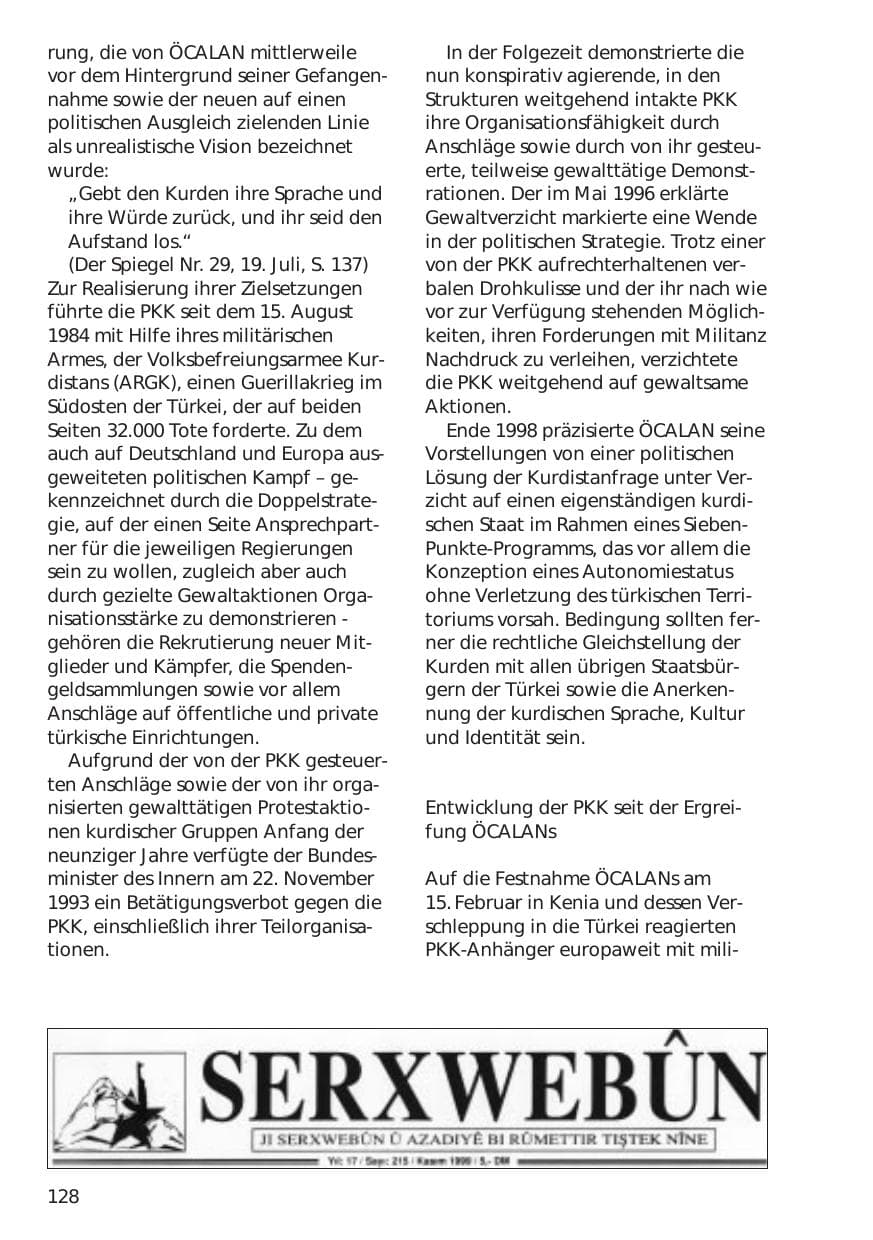 Seite 128 des Verfassungsschutzbericht 1999 Niedersachsen