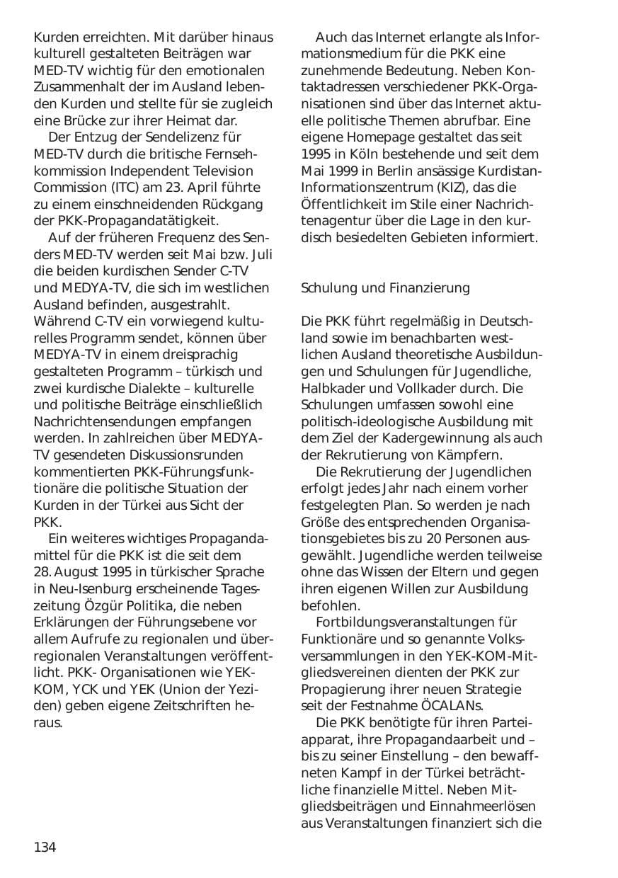 Seite 134 des Verfassungsschutzbericht 1999 Niedersachsen