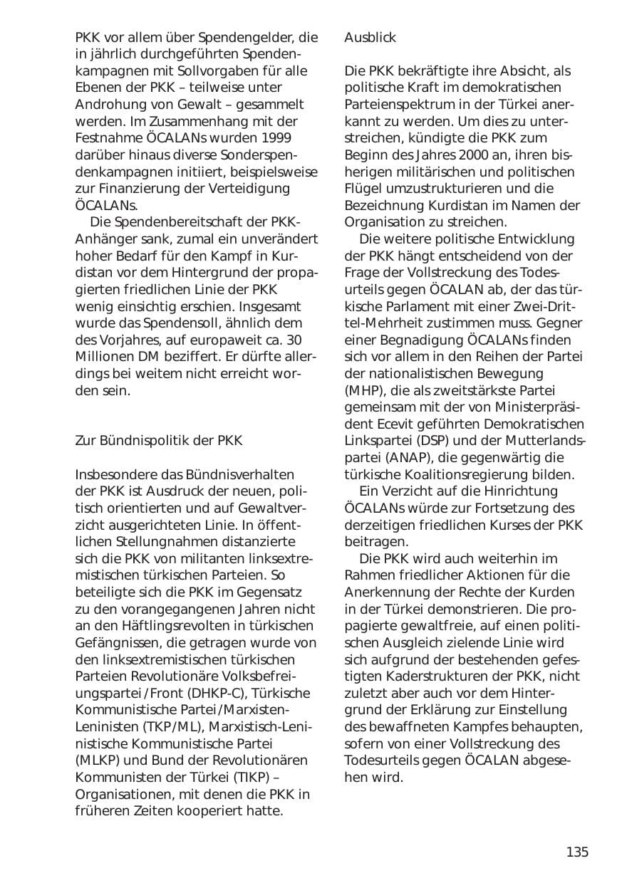 Seite 135 des Verfassungsschutzbericht 1999 Niedersachsen