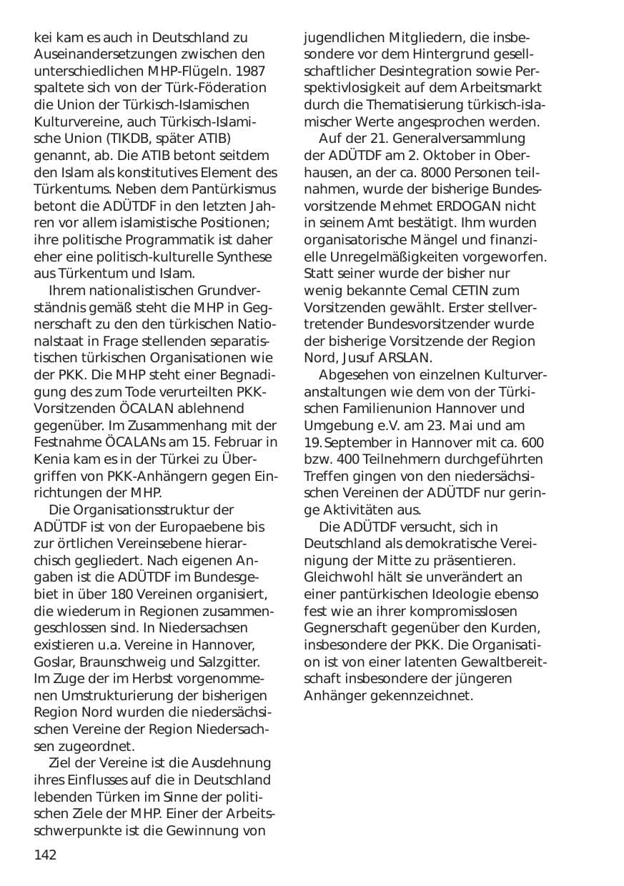 Seite 142 des Verfassungsschutzbericht 1999 Niedersachsen